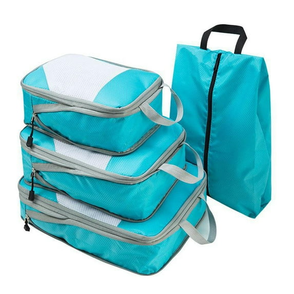 Compression Packing Cubes Set,4pcs/set Travel Storage Bag Portable Luggage Suitcase Organizer Set Extensible Packing Mesh Bags for Clothing Underwear Shoes