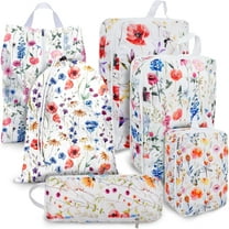 Compression Packing Cubes for Suitcases, 6 Set Travel Luggage Organizer Bags, Lightweight Waterproof Smell Proof Floral Packing Cubes as Travel Accessories for Women
