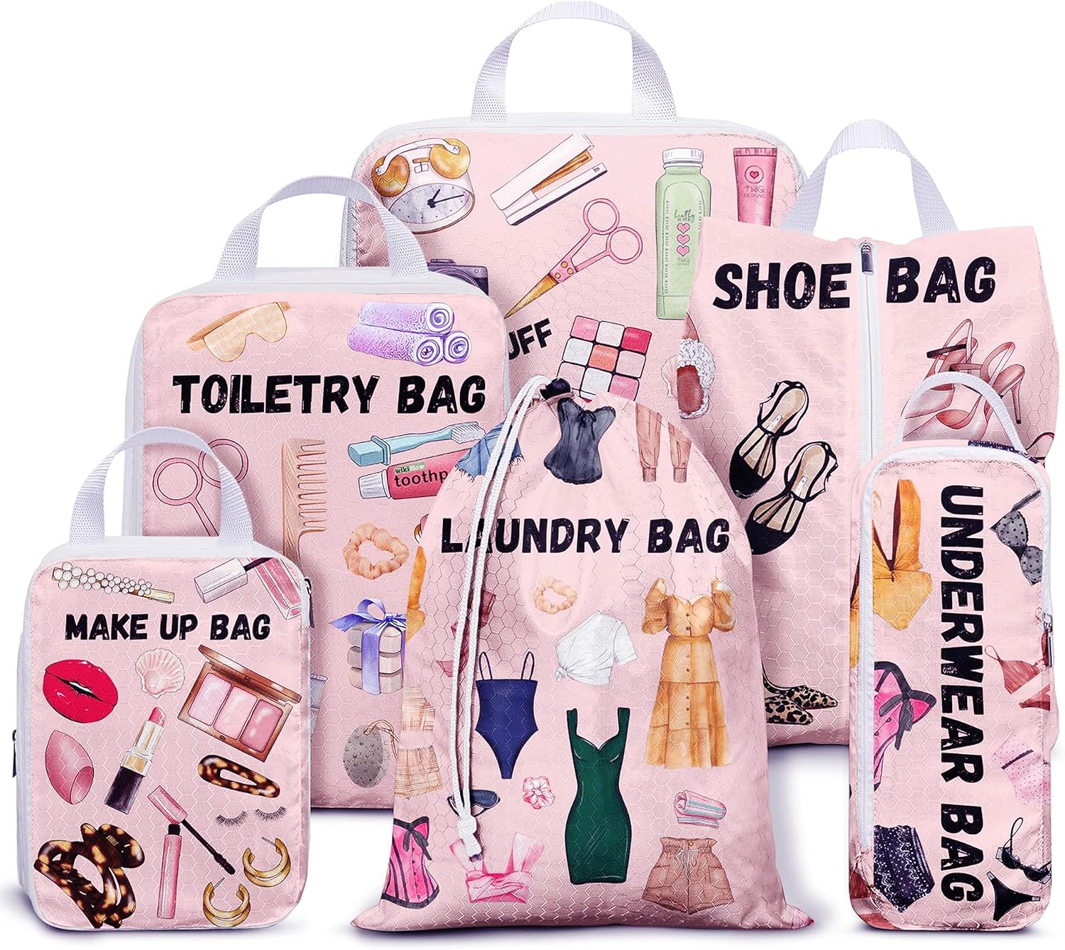 Compression Packing Cubes for Suitcases, 6 Set Travel Luggage Organizer Bags, Lightweight Waterproof Smell Proof Girls Stuff Packing Cubes as Travel Accessories for Women