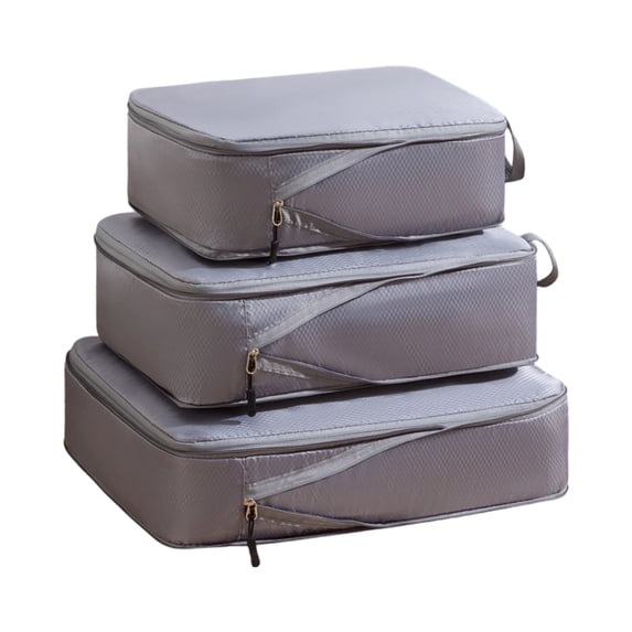 Compression Packing Cubes for Travel | 3 Piece Set Gray Packing Organizers for Luggage | Travel Compression Bags for Packing for Road Trips Vacations Gifting