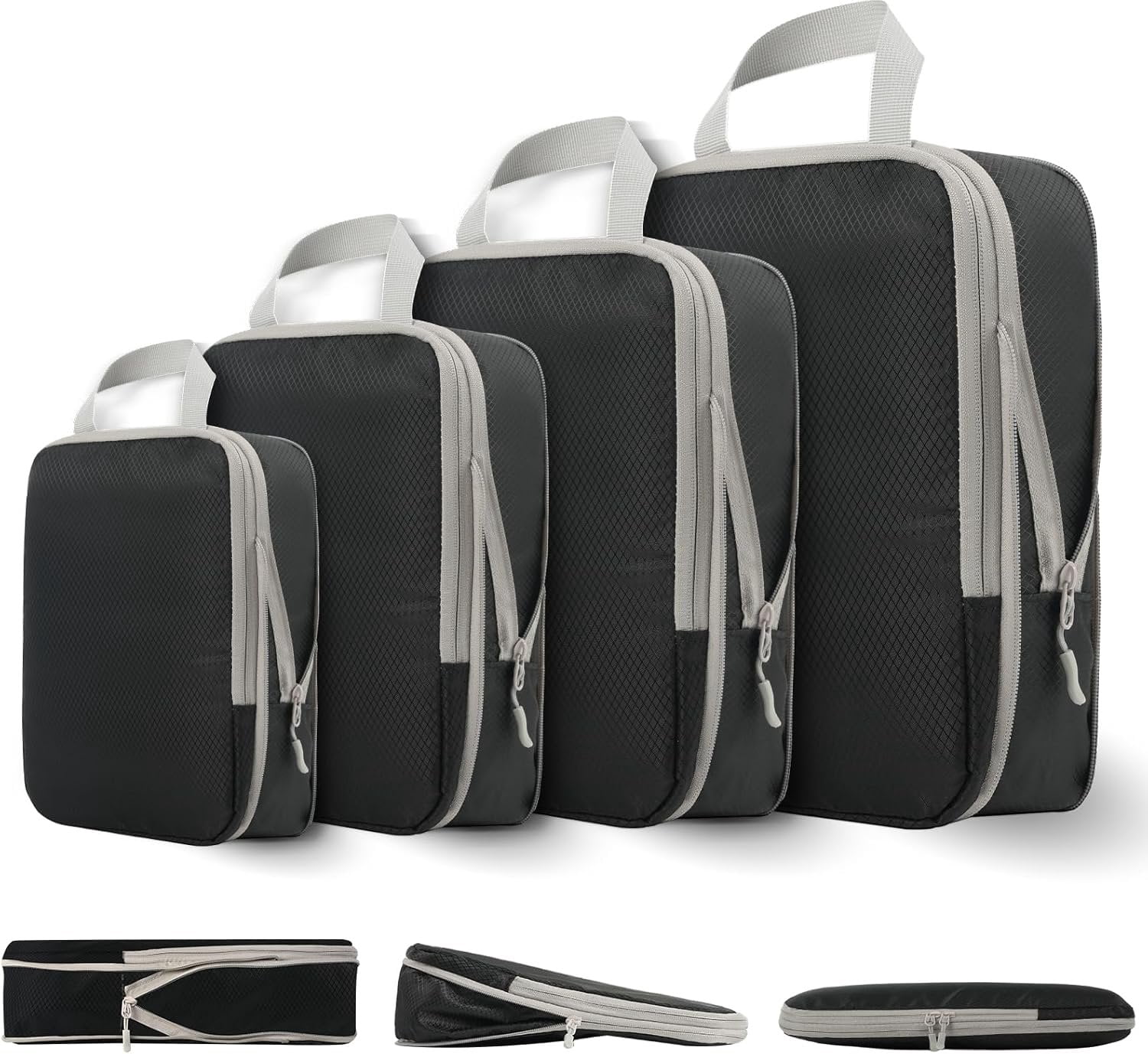 Compression Packing Cubes for Travel, 4 Set Expandable Packing Organizers, Lightweight Luggage Organizer Bags, Travel Essentials for Carry , Handy Helper for Organizing Clothes,Black