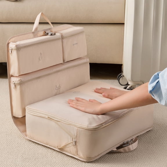 Compression Packing Cubes for Travel, Multi-Compartment Organizer Bag with Compression Zipper for Space Saving, Wrinkle Resistant & Lightweight, Beige