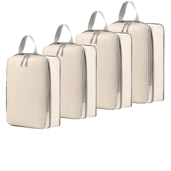 Compression Packing Cubes, Travel Organizer Bags Set, 4-Piece Luggage Organizer for Clothes Toiletries Shoes, Lightweight Nylon Storage Bags for Carry-On Suitcase and Home Organization