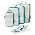 thumbnail image 1 of Compression Packing Cubes Travel - See Through Mesh Packing Cubes for Carry-on Suitcases Set Luggage Organizer Bags for Travel Accessories with Shoe Bag 5PCS White, 1 of 7