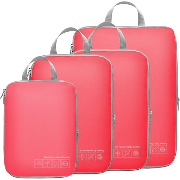 Compression Packing Cubes for Travel Women - Travel Bags Luggage Organizers Travel Essentials Compression Cubes for Travel Carry on Suitcases,Watermelon Pink