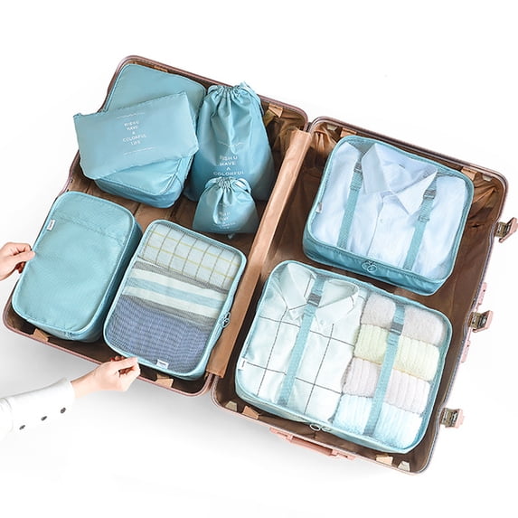 Compression Packing Cubes for Luggage, Set of 8, PAKASEPT Travel Storage Bags for Clothes/Cosmetic/Shoes/Electronics (light blue)