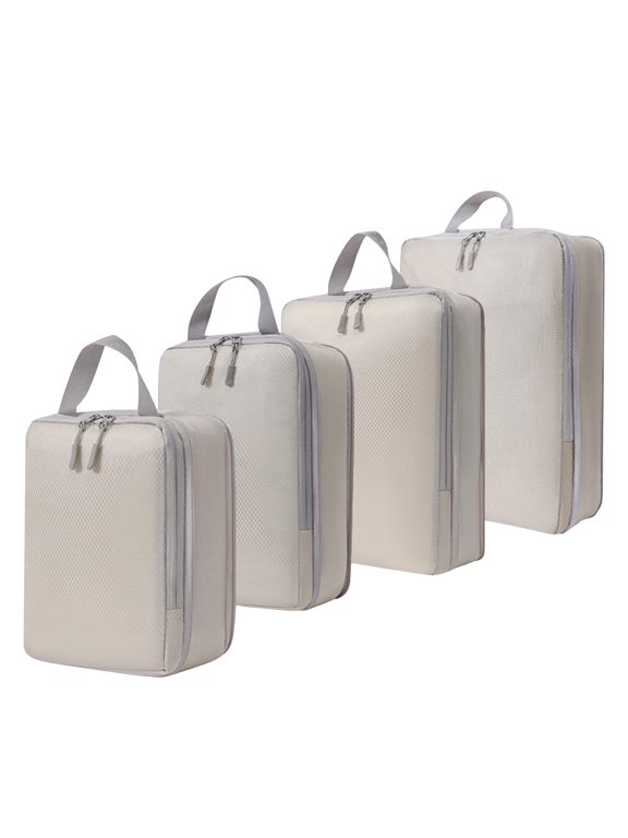 Compression Packing Cubes for Suitcases Travel 4 Set Expandable Travel Bags Organizer for Luggage, Compression Set of 4 Travel Organizer Cubes, Beige