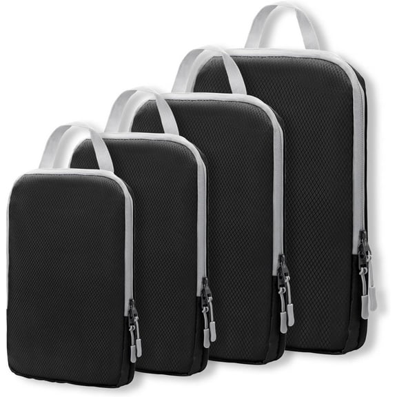 Compression Packing Cubes for Suitcases Travel Essentials 4 Set Expandable Travel Bags Organizer for Luggage(black)