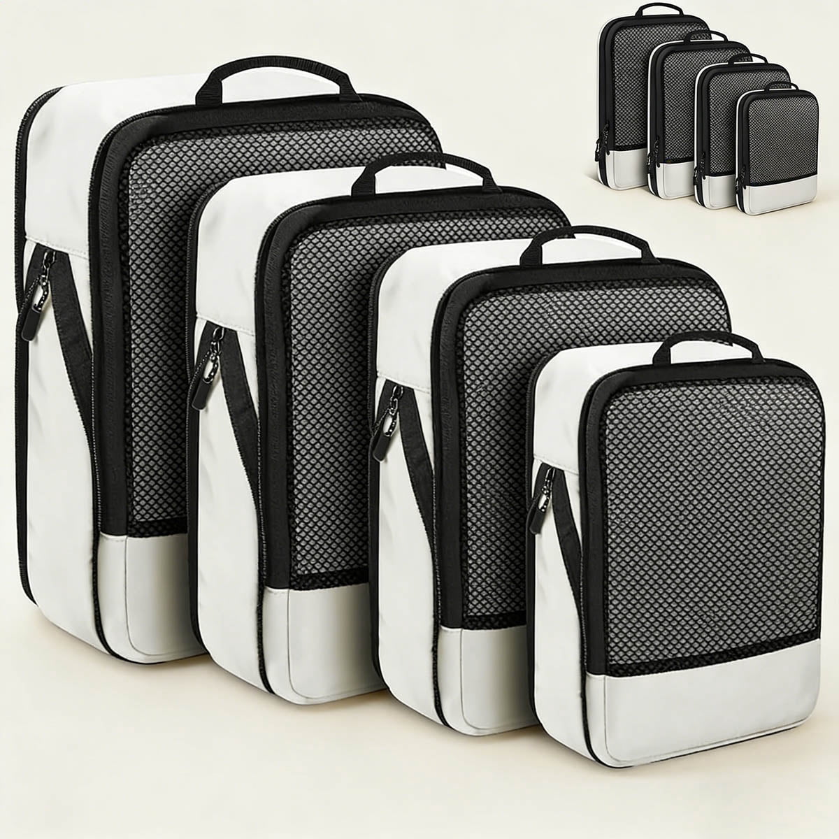 Compression Packing Cubes for Travel, Lightweight Organizer Bags for Carry On, Packing Cubes for Suitcase Backpack, Beige