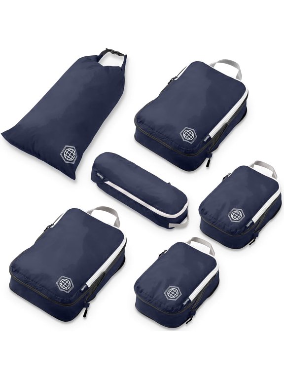 6-Piece Compression Packing Cubes for Luggage, Navy Blue
