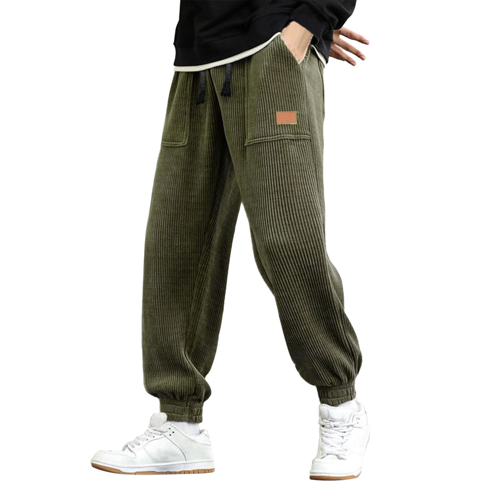 Compression Pants Men, Mens Corduroy Joggers Pants Casual Cargo Pants