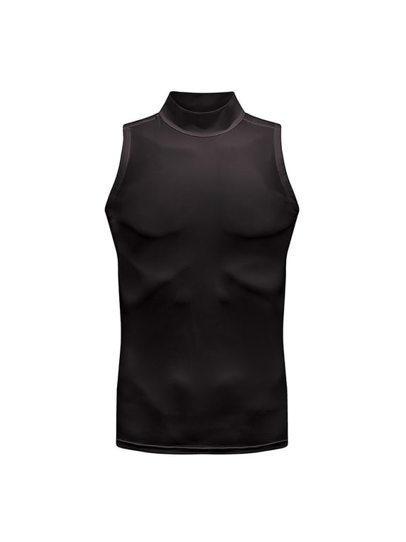 Compression Quick Dry Tank Top for Men Slimming Sleeveless Mock Turtleneck Blouse Athletic Mucle Tee Shirts
