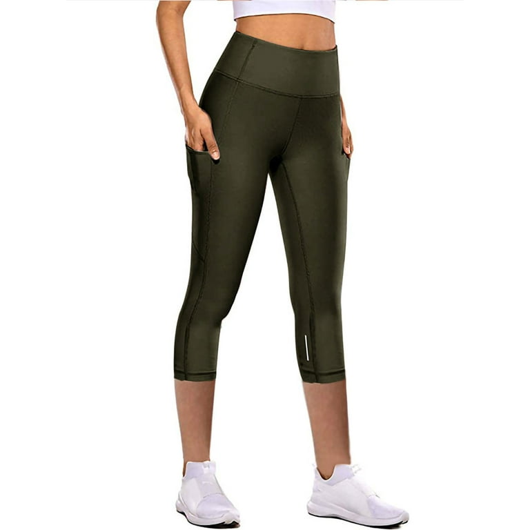 Compression Running Cycling Capri Pants for Women Lady Gym Workout Opaque  Legging High Waisted Yoga Tights with Pockets