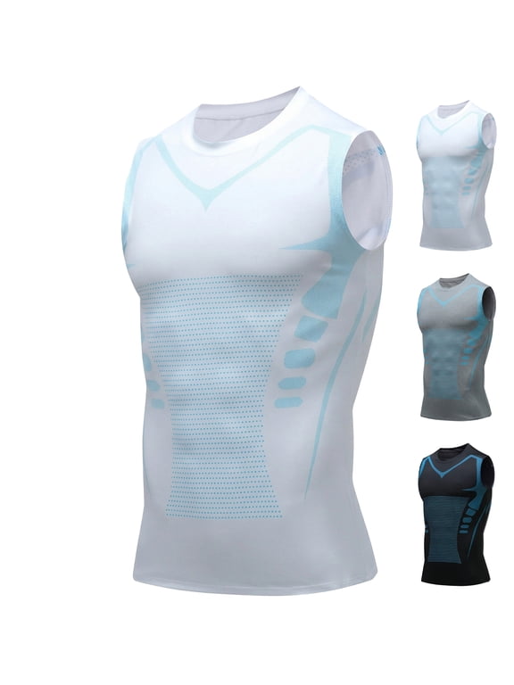 Compression Shirt Men Compression Shaping Shirt Tank Men Quick-Drying Wicking Breathable Sleeveless Shirt,White