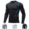 thumbnail image 1 of Compression Shirt Men Crewneck Long Sleeve Stretch Quick Dry Slimming Shaping Undershirt Tummy Control Shirt for Gym Running Daily Activity,Blue M, 1 of 7