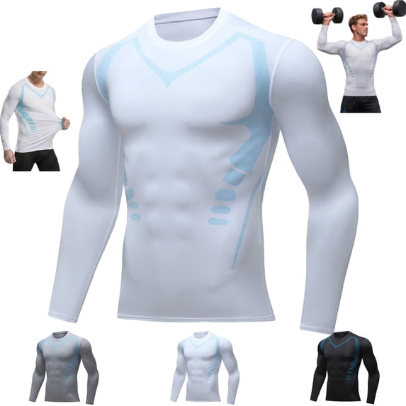 Compression Shirt Men Feel the Power of Confidence Energy Strength Slimming Body Shaper Shirt Crewneck Workout Shirts Tummy Control Undershirts,White XL