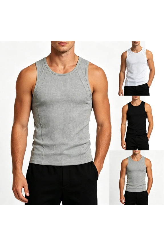 Compression Shirt Men Men's Compression Tank Sleeveless Casual Fitness Sports Running Men's Crew Neck Patchwork Ribbed Knit Ribbed Sleeveless Jacket Solid Color Top White M