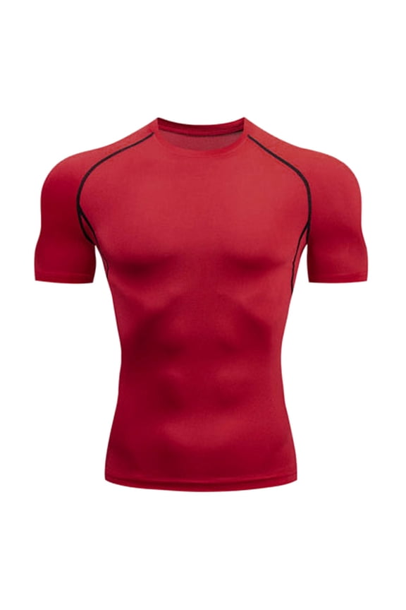 Compression Shirt Men Short Sleeve Sports T-Shirt Elastic Training Shirt Base Layer Sports Tops for Gym Running Red S