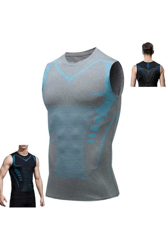 Compression Shirt Men Sleeveless Moisture Wicking Quick Dry Slimming Body Shaper Vest Tummy Control Undershirt for Gym Running Workout,Gray