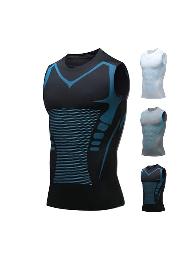 Compression Shirt Men Slimming Body Shaper Vest Crewneck Workout Shirts Tummy Control Undershirts,Black