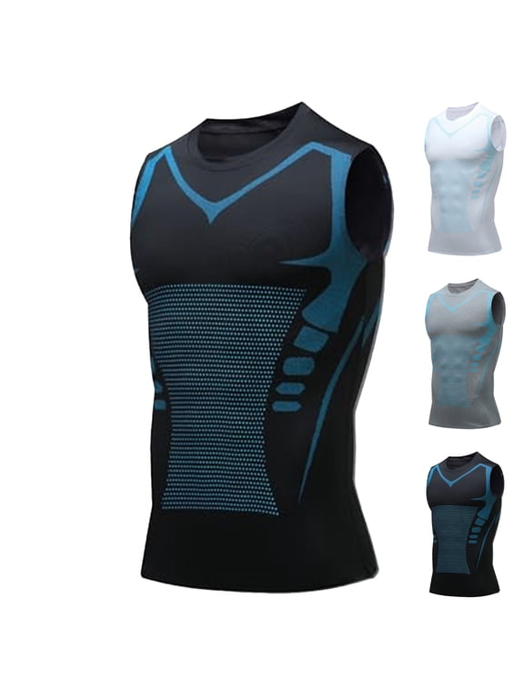 Compression Shirt Men Slimming Body Shaper Vest Crewneck Workout Shirts Tummy Control Undershirts,Black
