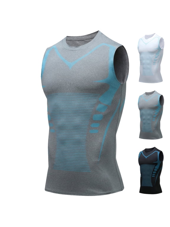 Compression Shirt Men Slimming Body Shaper Vest Crewneck Workout Shirts Tummy Control Undershirts,Gray