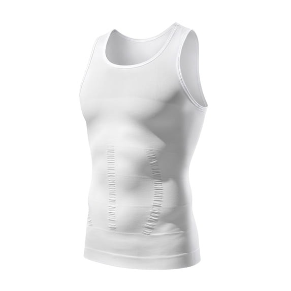 Men's Compression Shirt Stretch Tank Top Undershirt Abdomen Workout Vest, White, AK5315