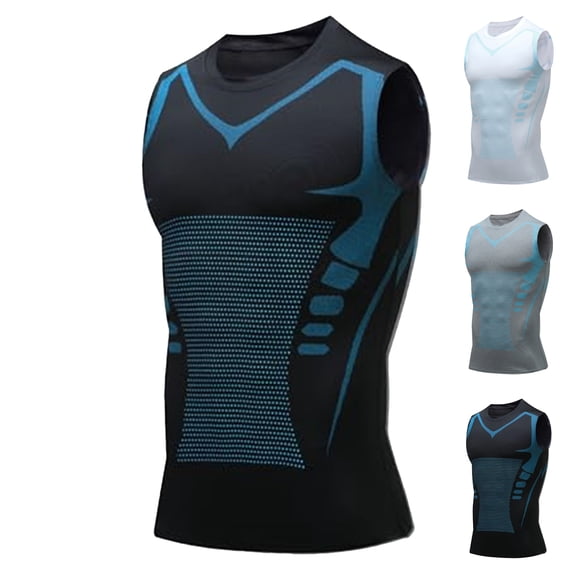 Compression Shirts For Men Sleeveless Stretch Quick Dry Body Shaper Tank Top Tummy Control Undershirt for Fitness Running Daily Use,Black