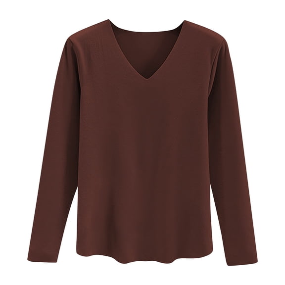 Compression Shirts Long Sleeve Deep V Neck T-Shirt Low Cut Undershirts Tee Top Base Layer Cold Weather Coffee XL