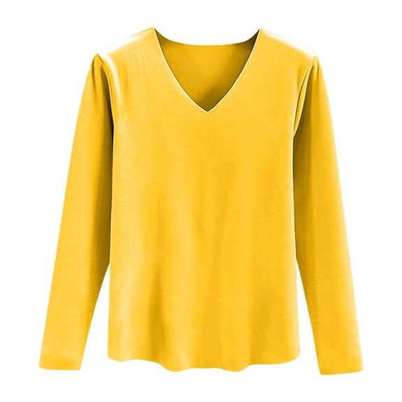 Compression Shirts Long Sleeve Deep V Neck T-Shirt Low Cut Undershirts Tee Top Base Layer Cold Weather Yellow XL
