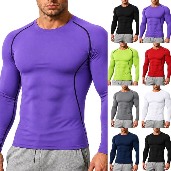 Compression Shirts Men Long Sleeve Athletic Workout Shirt Quick Dry Base Layer T Shirts Gym Running Tops for Basketball Purple 3XL