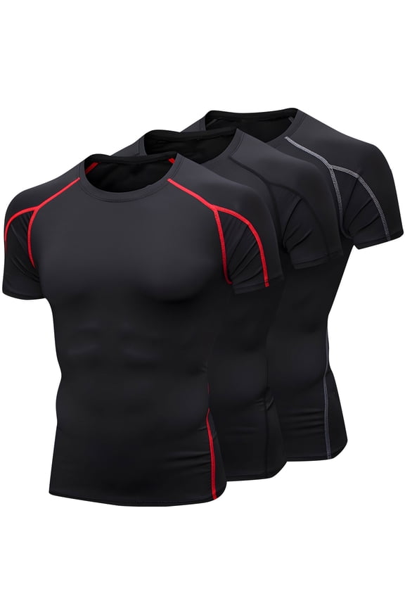 Compression Shirts for Men Short Sleeve Gym Base Active Workout Compression Tops Crewneck Cool Dry Tops Sports Quick Dry Running Layer Undershirt,Gray 2XL