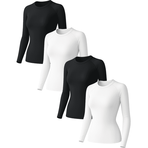 Raxilon 4 Pack Woman's Long Sleeve Athletic Sun Shirts Underscrub Workout UPF 50  Undershirt for Gym Running Tops