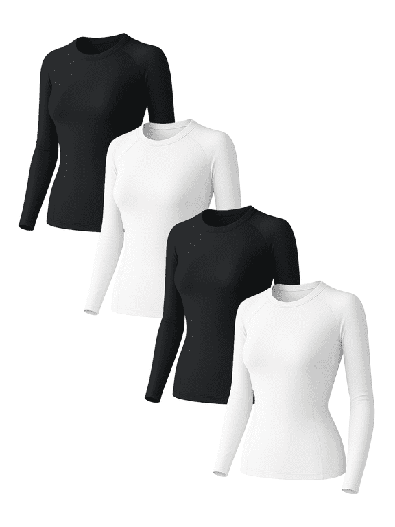 4 Pack Woman's Long Sleeve Athletic Sun Shirts Underscrub Workout UPF 50+ Undershirt for Gym Running Tops