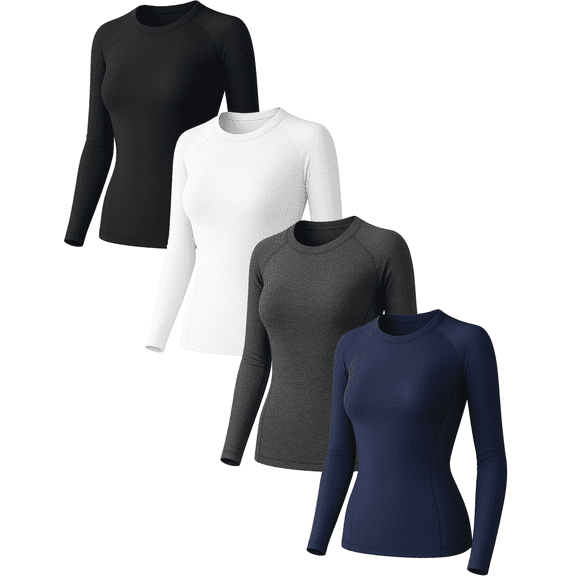 Raxilon 4 Pack Woman's Long Sleeve Athletic Sun Shirts Underscrub Workout UPF 50  Undershirt for Gym Running Tops