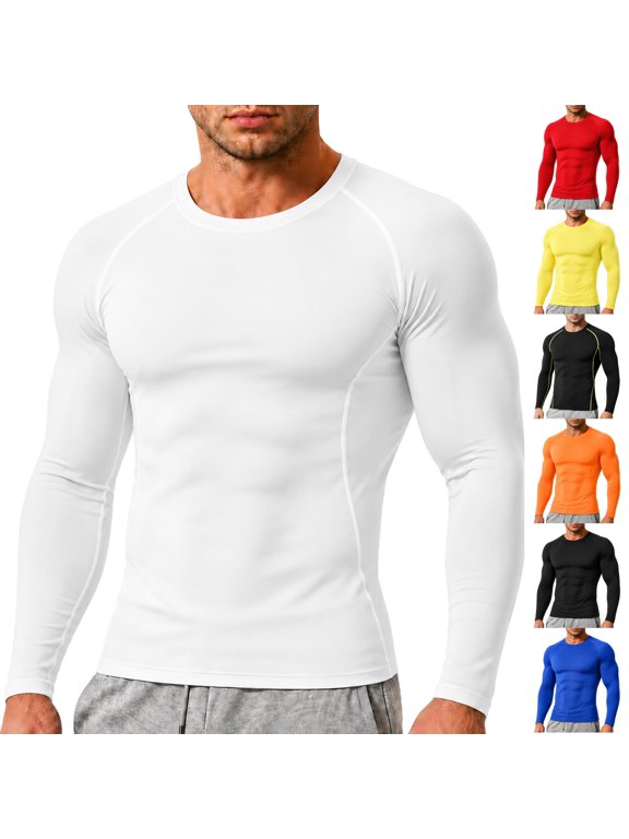 Compression Shirts for Men Long Sleeve Workout Base Layer Athletic Gym Tops Quick Dry Running Undershirts Lightweight Breathable Crewneck T-Shirt