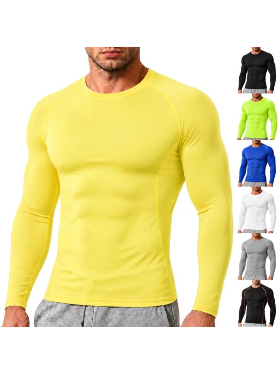 Compression Shirts for Men Long Sleeve Workout Base Layer Athletic Gym Tops Quick Dry Running Undershirts Lightweight Breathable Crewneck T-Shirt