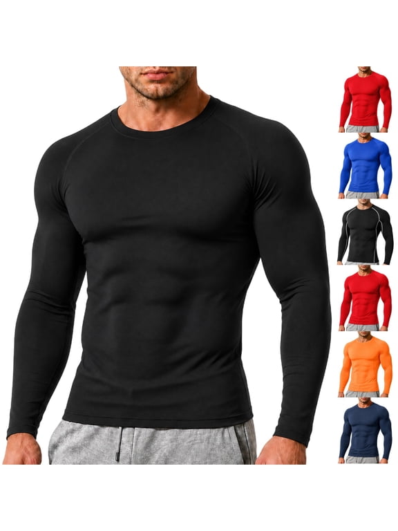 Compression Shirts for Men Long Sleeve Workout Base Layer Athletic Gym Tops Quick Dry Running Undershirts Lightweight Breathable Crewneck T-Shirt