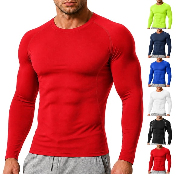 Compression Shirts for Men Long Sleeve Workout Base Layer Athletic Gym Tops Quick Dry Running Undershirts Lightweight Breathable Crewneck T-Shirt