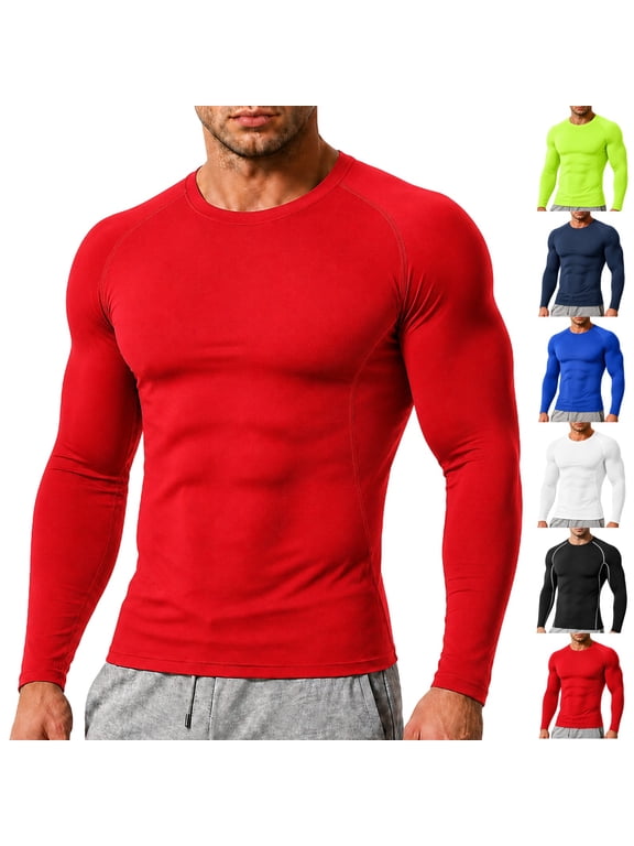 Compression Shirts for Men Long Sleeve Workout Base Layer Athletic Gym Tops Quick Dry Running Undershirts Lightweight Breathable Crewneck T-Shirt
