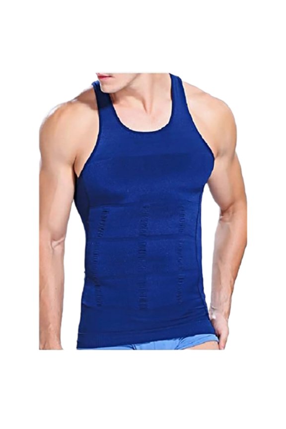 Compression Shirts for Men - Mens Slimming Body Shaper Vest - Tight Tank Top for Men - Compression Shirt Tank Top Blue L