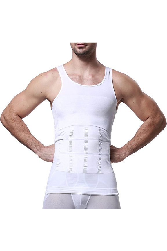 Compression Shirts for Men - Mens Slimming Body Shaper Vest - Tight Tank Top for Men - Compression Shirt Tank Top White XL