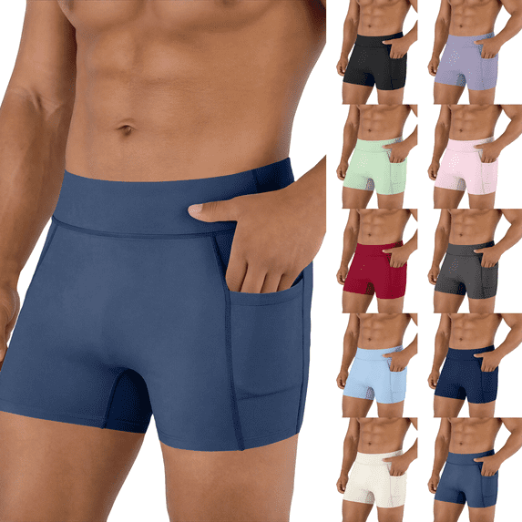 Compression Shorts Men with Pocket Spandex Running Shorts Sport Athletic Workout Performance Underwear Dark Blue XL