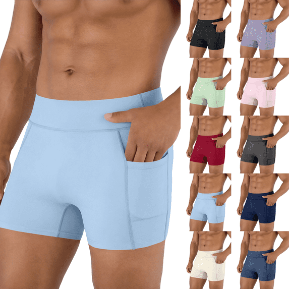 Compression Shorts Men with Pocket Spandex Running Shorts Sport Athletic Workout Performance Underwear Light Blue M