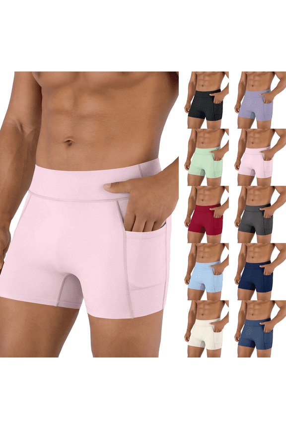Compression Shorts Men with Pocket Spandex Running Shorts Sport Athletic Workout Performance Underwear Pink 3XL