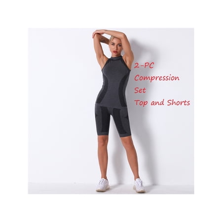 Matching Top  Shorts Set   Compression Activewear Gray