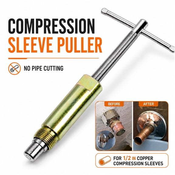 Compression Sleeve Puller Tool for 1/2 Inch Fittings, Ferrule & Compression Ring Removal Tool, Nut Puller for Corroded Supply Stops, Shut Off Valve Plumbing Repair