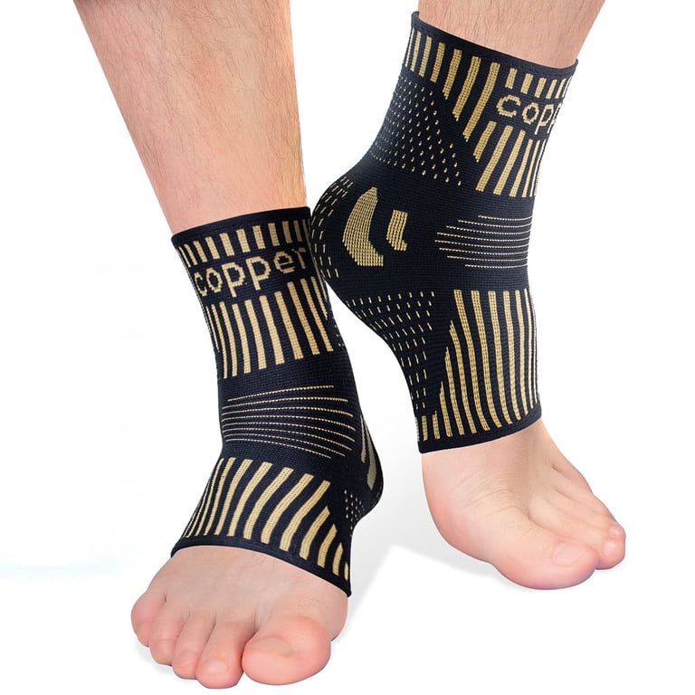 TechWare Pro Ankle Compression Sleeves 2-Pack - Relief For Achilles Tendonitis, Plantar Fasciitis, Black & Gray L/XL