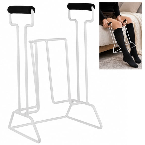 Compression Sock Aid Device, Sturdy Metal Build, 14.2 x 8.3 x 6.9 in | Smooth Surface, Foam Coated Handles, No-Bending Operation, Stable Metal Frame, Ideal for Small to Medium Calves