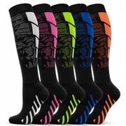 Goldeer Compression Socks 15-20 mmHg Knee High, 5 Pairs Graduated Support for Men & Women, Athletic Running & Everyday Wear, Breathable Nylon Polyester Colorful Sport Design